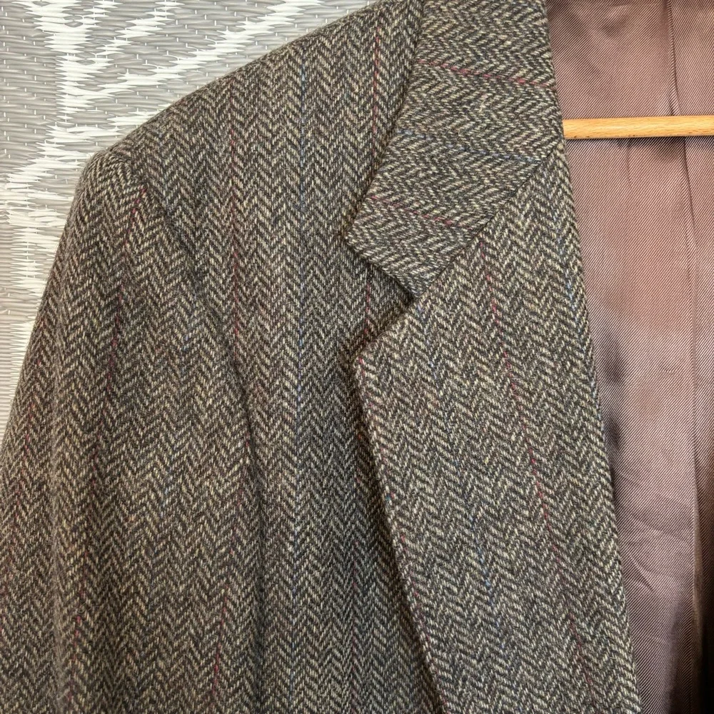 Vtg Wool Herringbone Blazer Jacket men’s Sz 42R Gray Tweed Multicolor Fleck